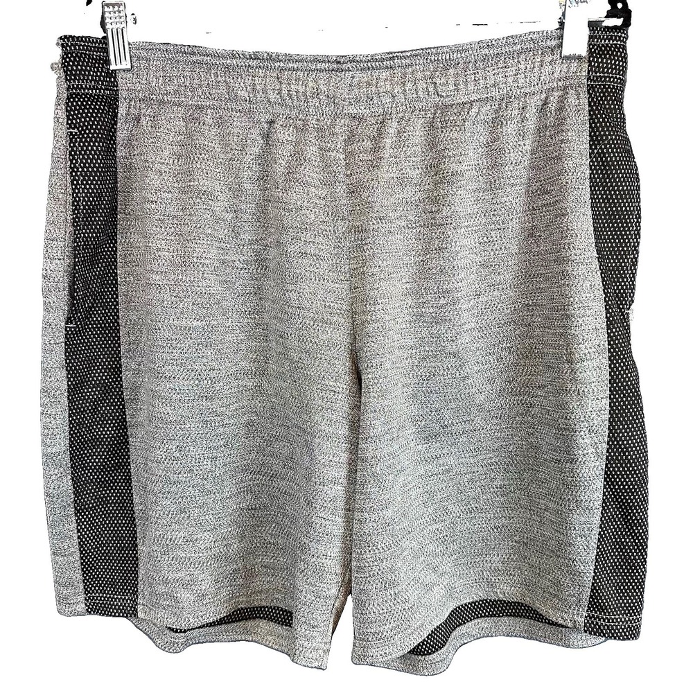 90 Degree Mens Athletic Shorts XL Gray Black Mesh Polyester Pockets 8" Inseam